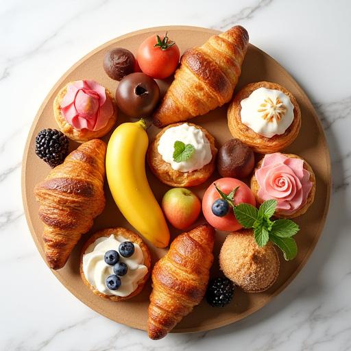 Surtido de pasteles finos y bollería