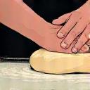 Icon-style image of a baker's hands kneading dough.