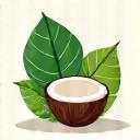 Icon-style image of a pandan leaf and a coconut, representing local flavors.