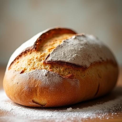 A rustic, crusty loaf of sourdough bread.