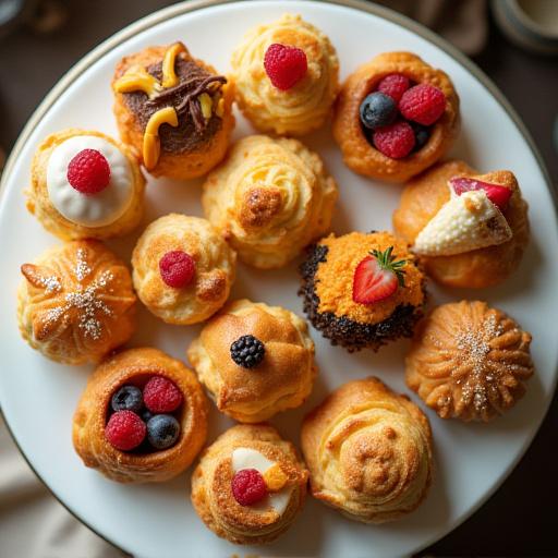 A beautiful catering platter filled with assorted mini-pastries.